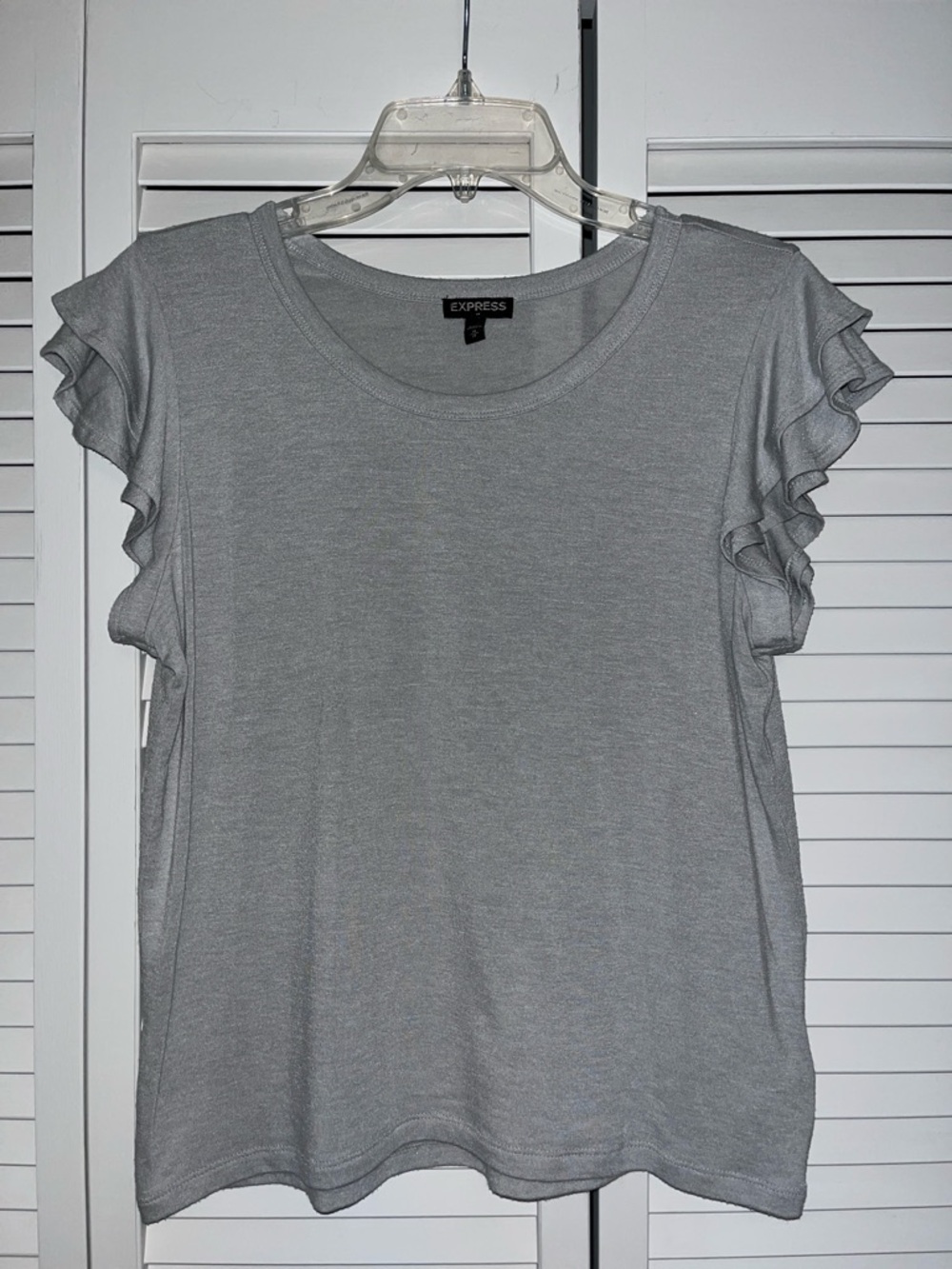 Express Gray Ruffle Sleeve Short Sleeve Tee